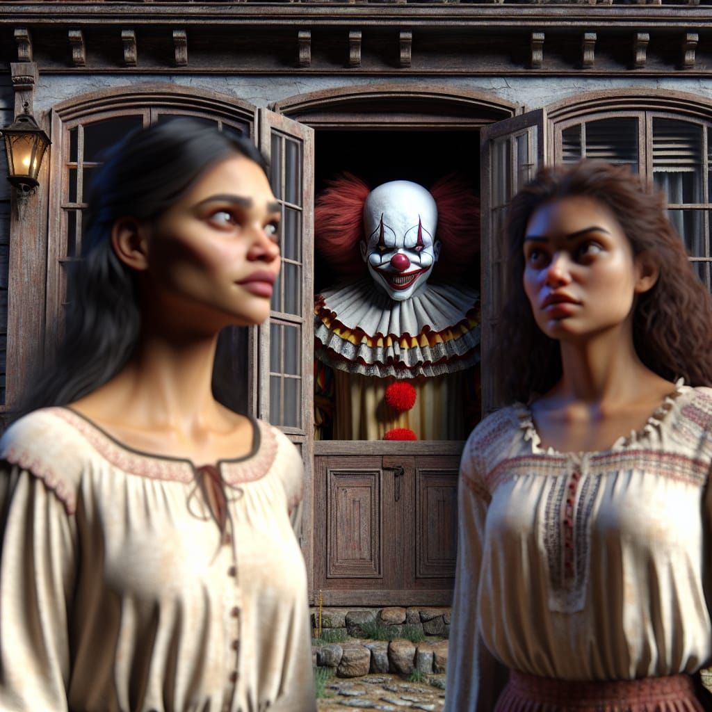 Creepy Clown Peering From Old House Window