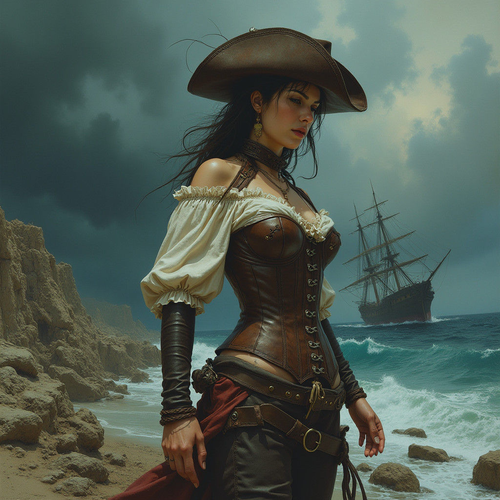 Post-Apocalyptic Pirate Woman in Dark Realism Style