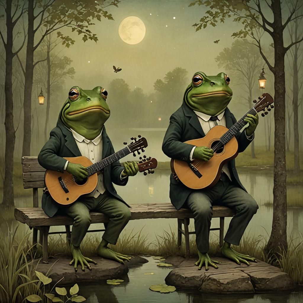 Evening Frog Concert in Whimsical Style