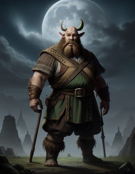 Giant Helps Dwarf Under Night Sky