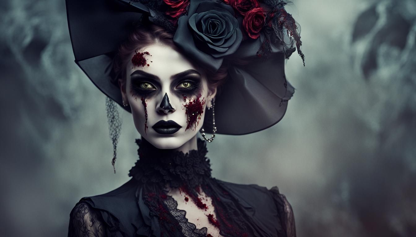 Fashionable Zombie Woman in Vogue-Inspired Portrait