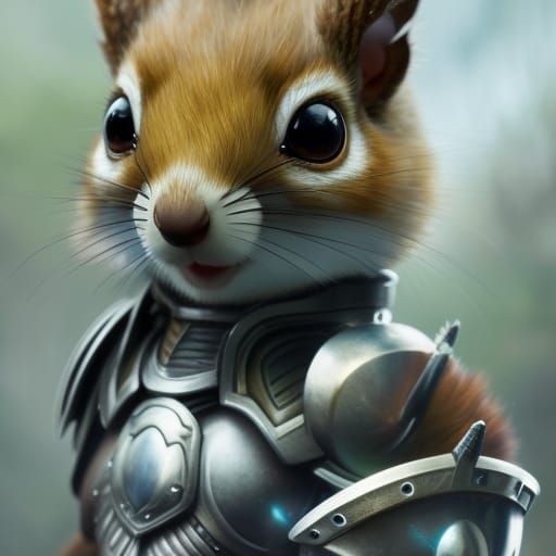 Chibi Armored Squirrel Portrait: Detailed CGI Art