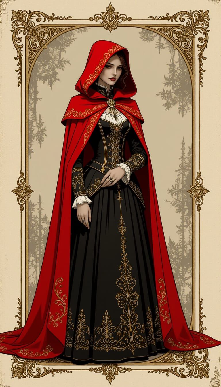Regal Serpent-Blooded Red Riding Hood in Victorian Style