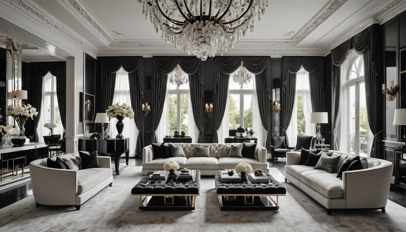Monochrome Living Room Interior: Luxurious and Opulent