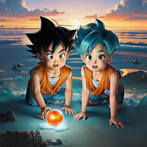 Bulma and Goku Discover Dragon Ball in Toriyama Style