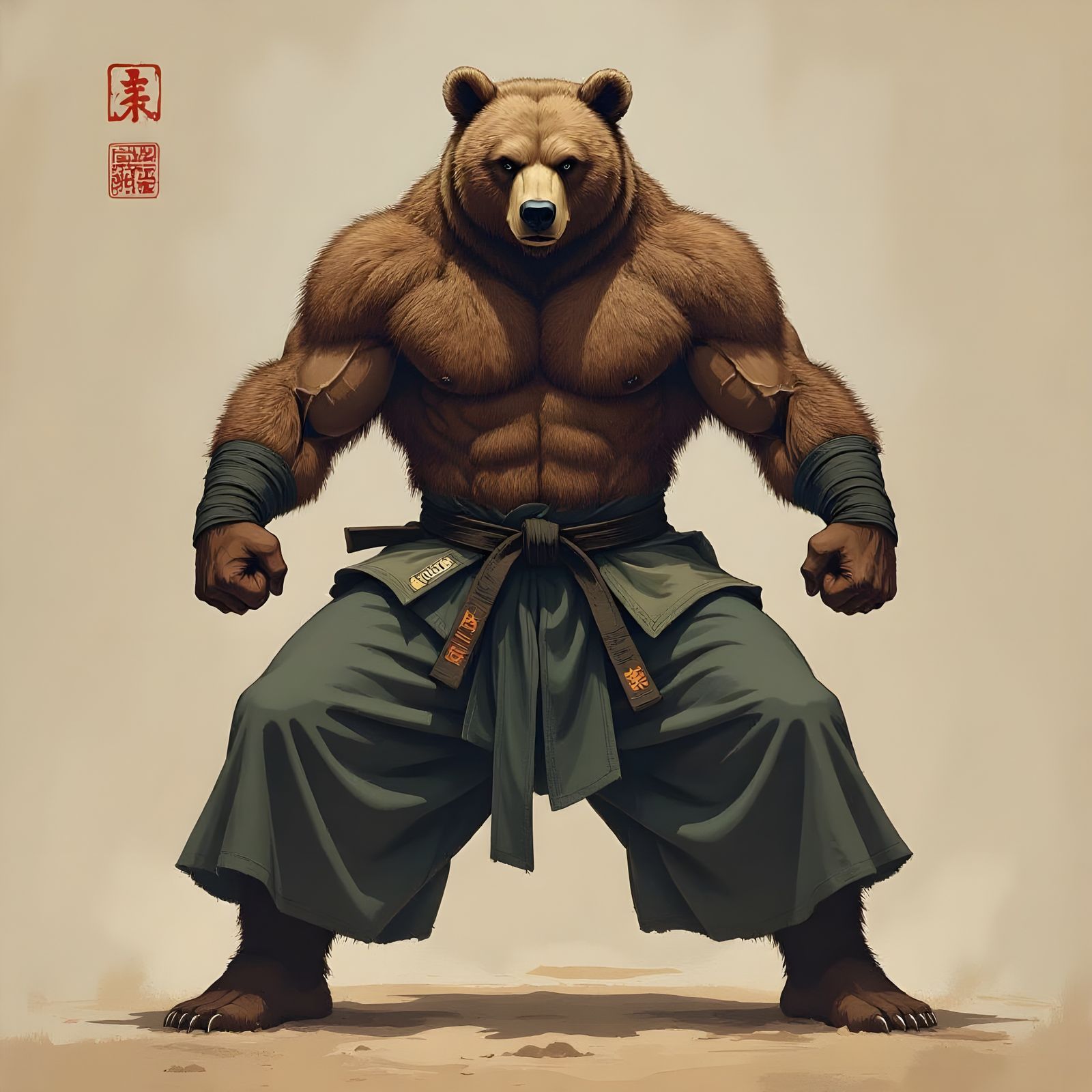 Bipedal Bear in Aikido Hakama, Frazetta Style