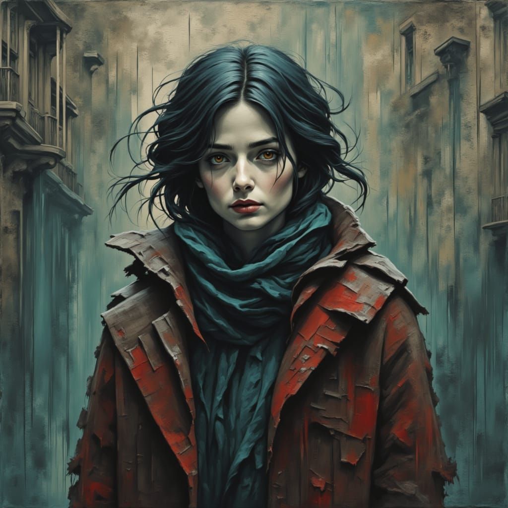 Pixie Woman in Rainy Paris, Digital Art