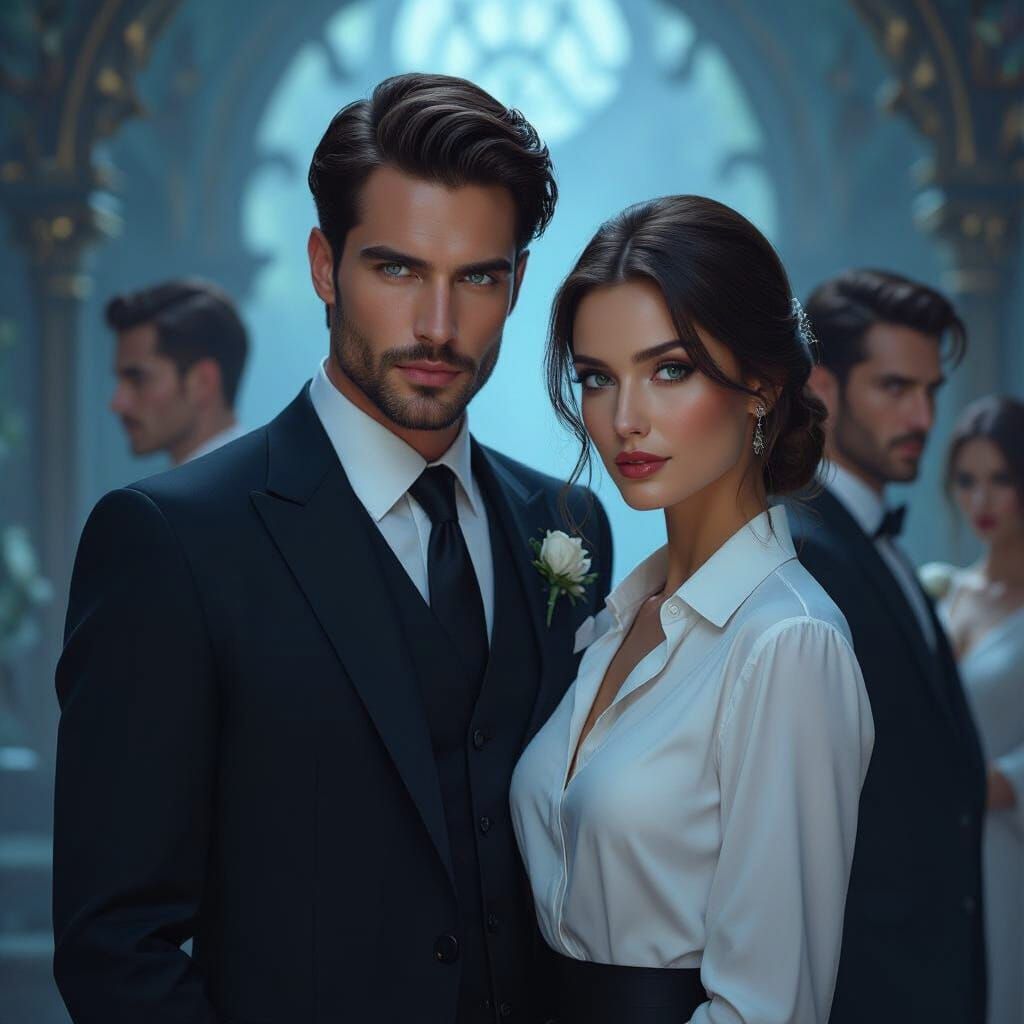 Mystical Men with Silver Eyes in Matte Painting Style