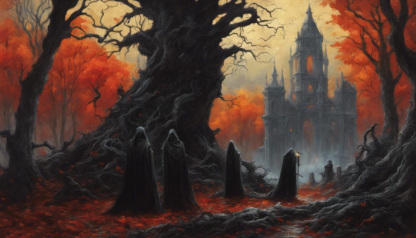 Dark Vampire Gathering in Autumnal Ruins