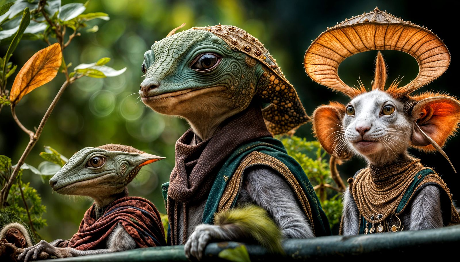 Surreal Restaurant Scene with Exotic Aliens