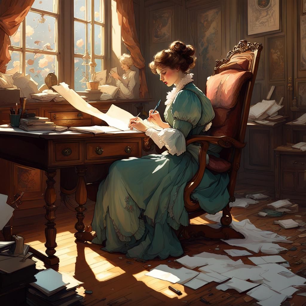 Edwardian Lady's Ink Spill, Art Nouveau Style