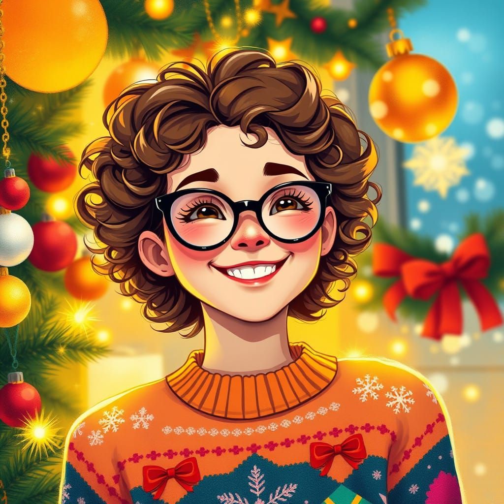 Whimsical Winter Wonder Woman in Festive Holiday Setting