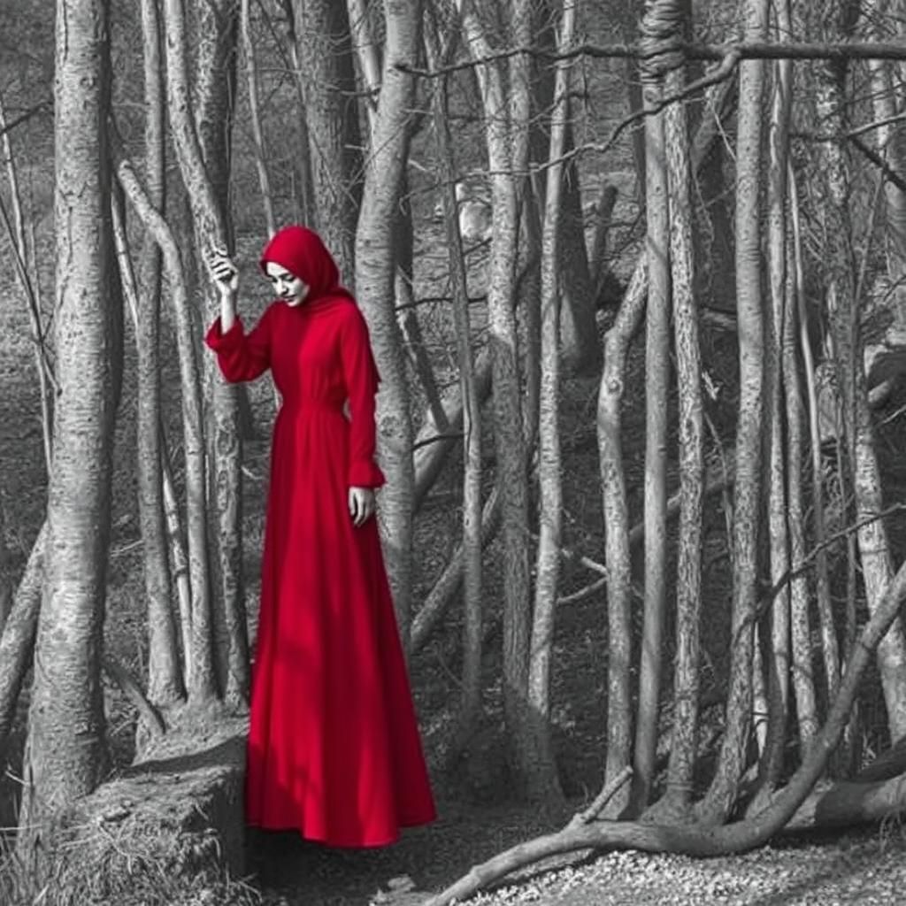 Woman in Red with Shadows and Light