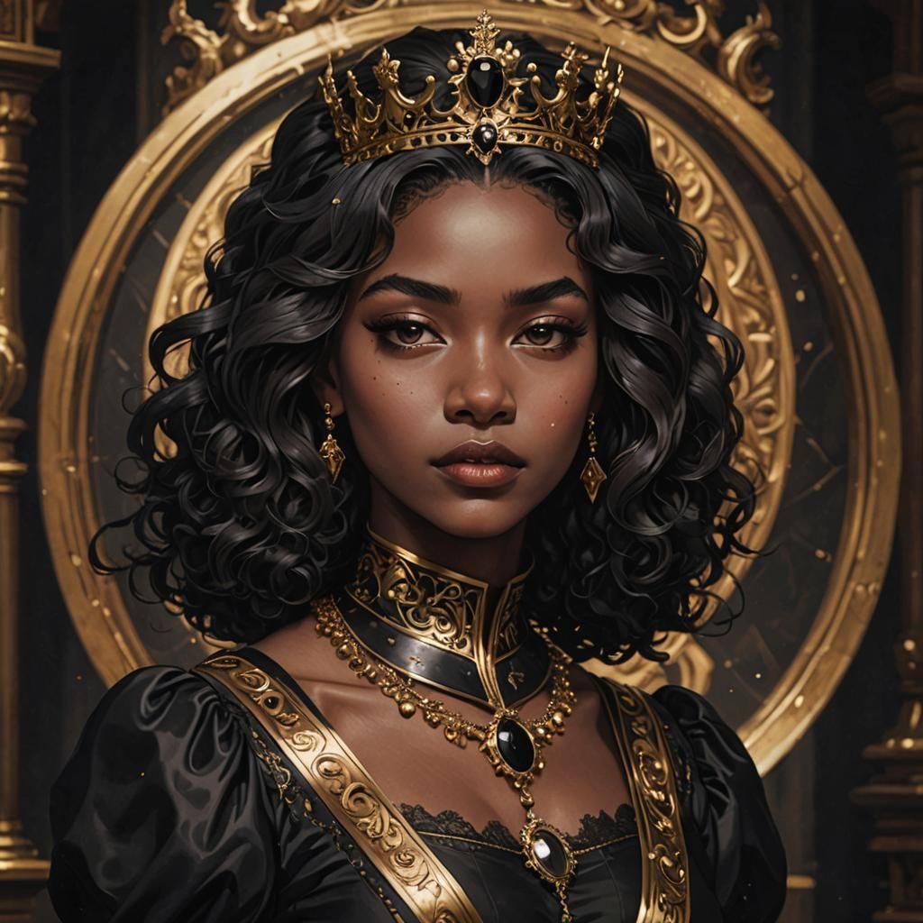 Dark Academia Queen in Black and Gold