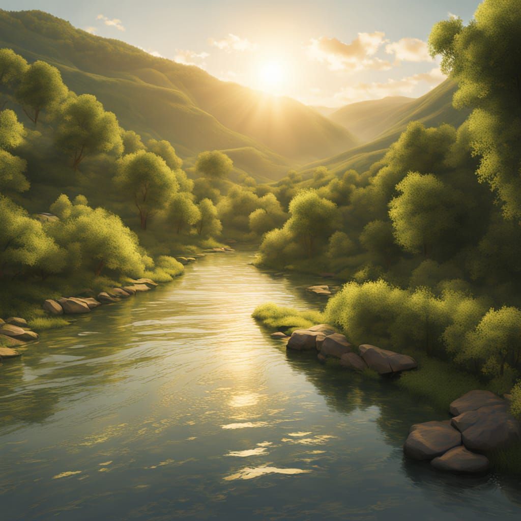 Serene River Valley at Golden Hour