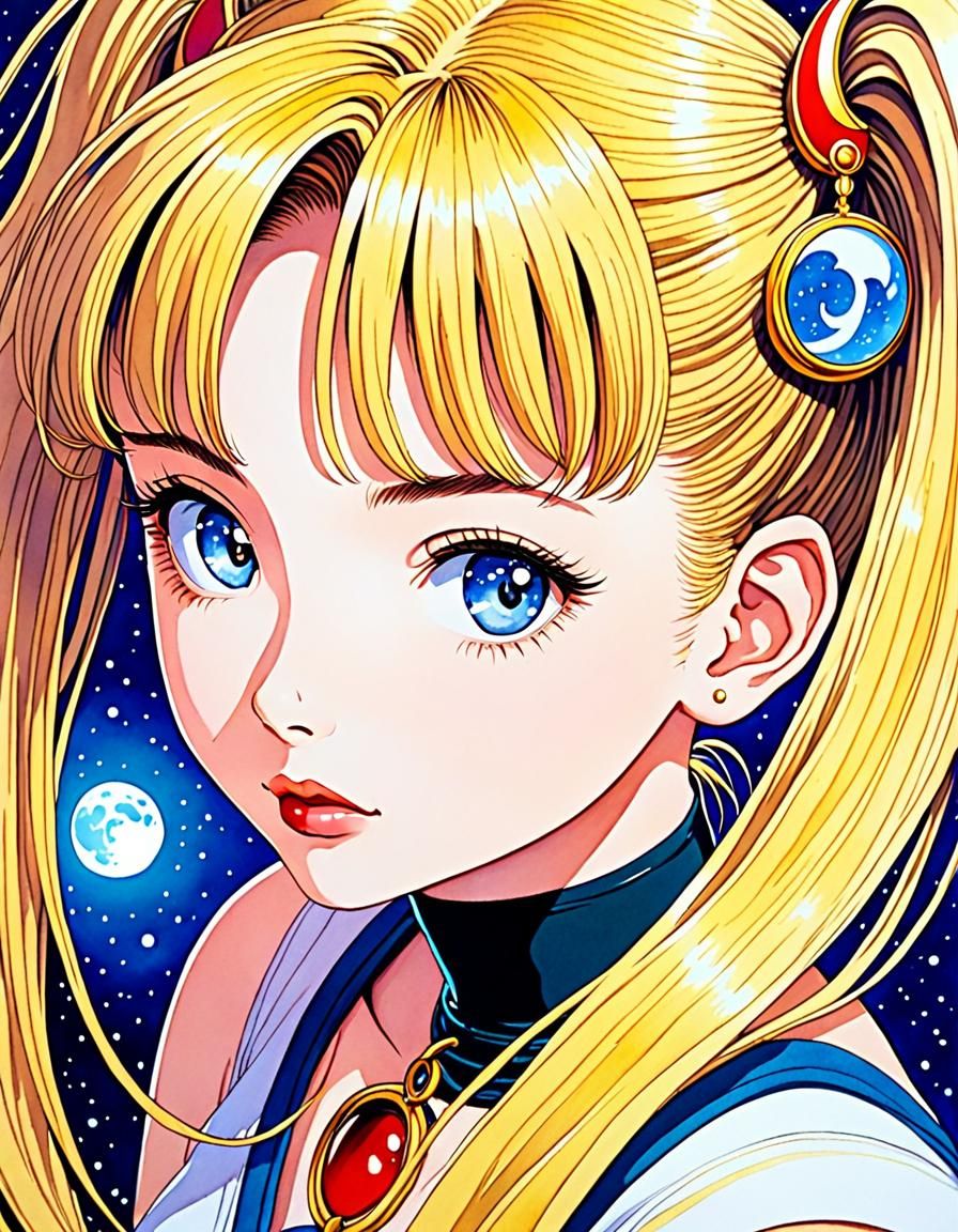 Sailor Moon in Watercolor Anime Style