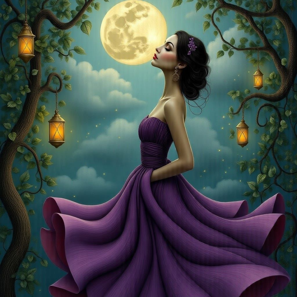 Surreal Goddess of Lilac Dreams in Lavish Velvet Gown