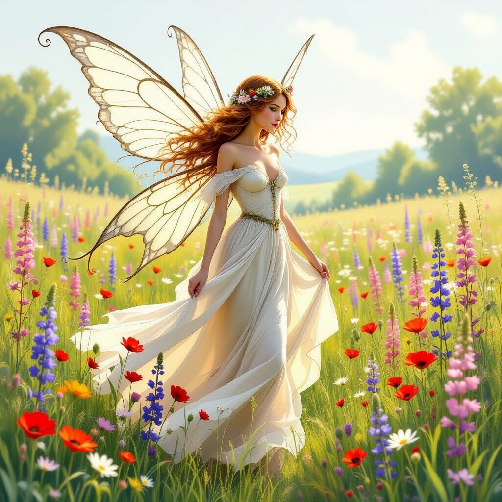 Whimsical Fairy in Lush Meadow Art