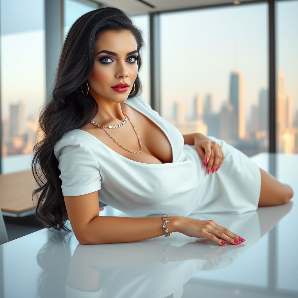 Confident Woman in Sleek Office, Art Deco Style