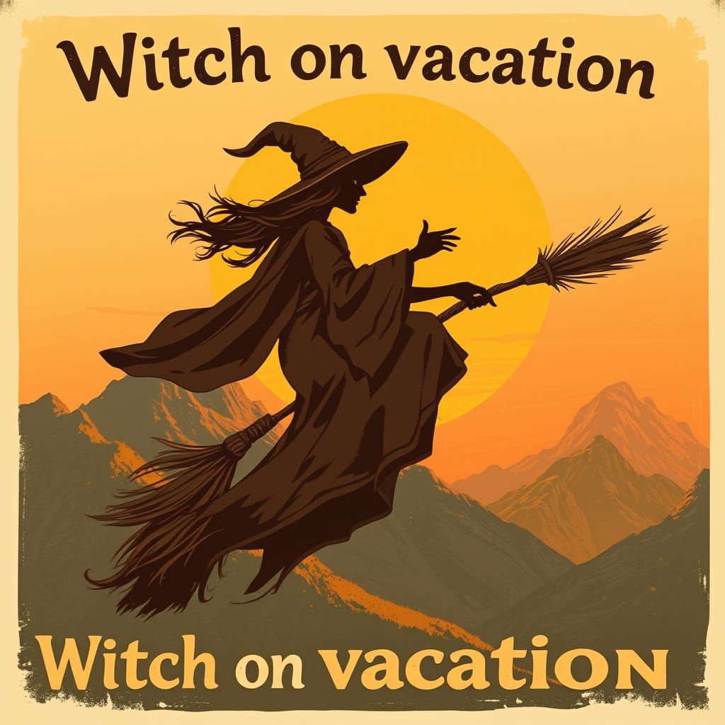 Witch on Vacation in Vintage Travel Style