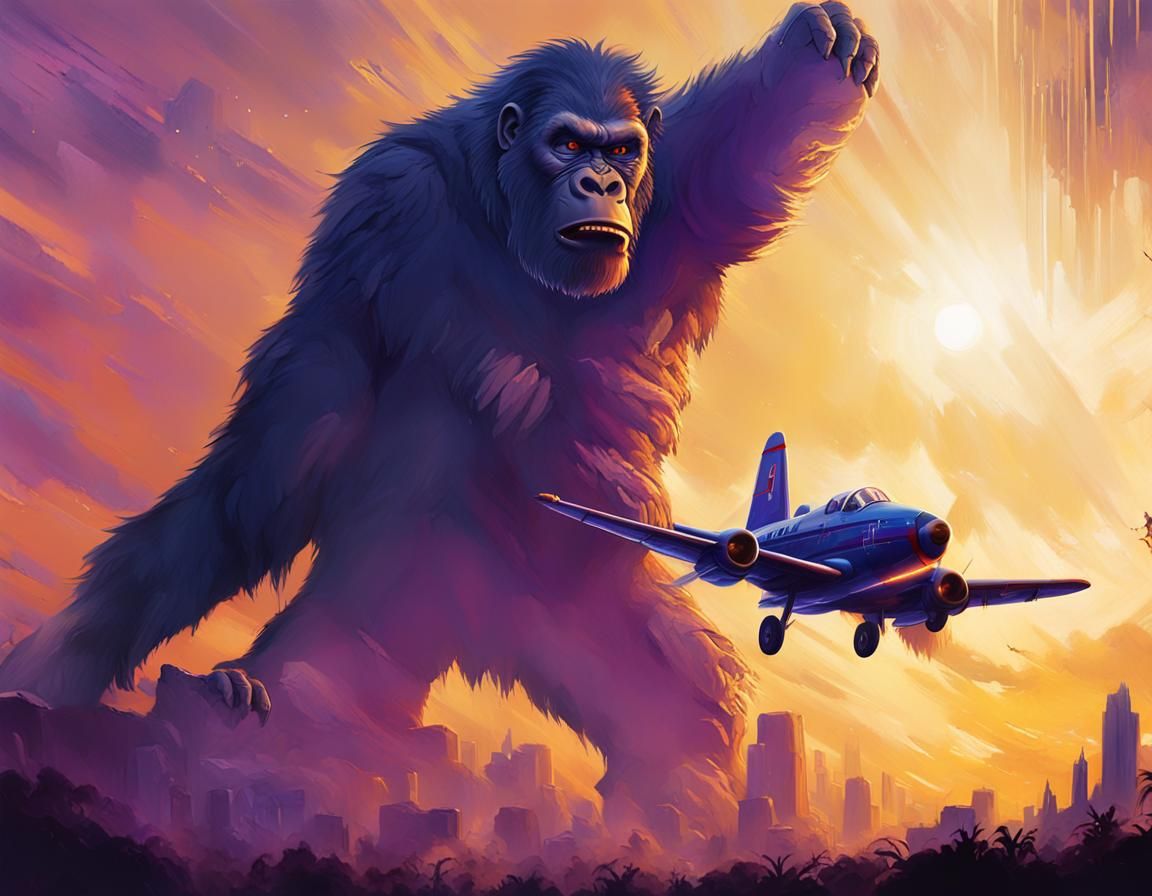 King Kong Grabs Plane: Detailed Fantasy Concept Art
