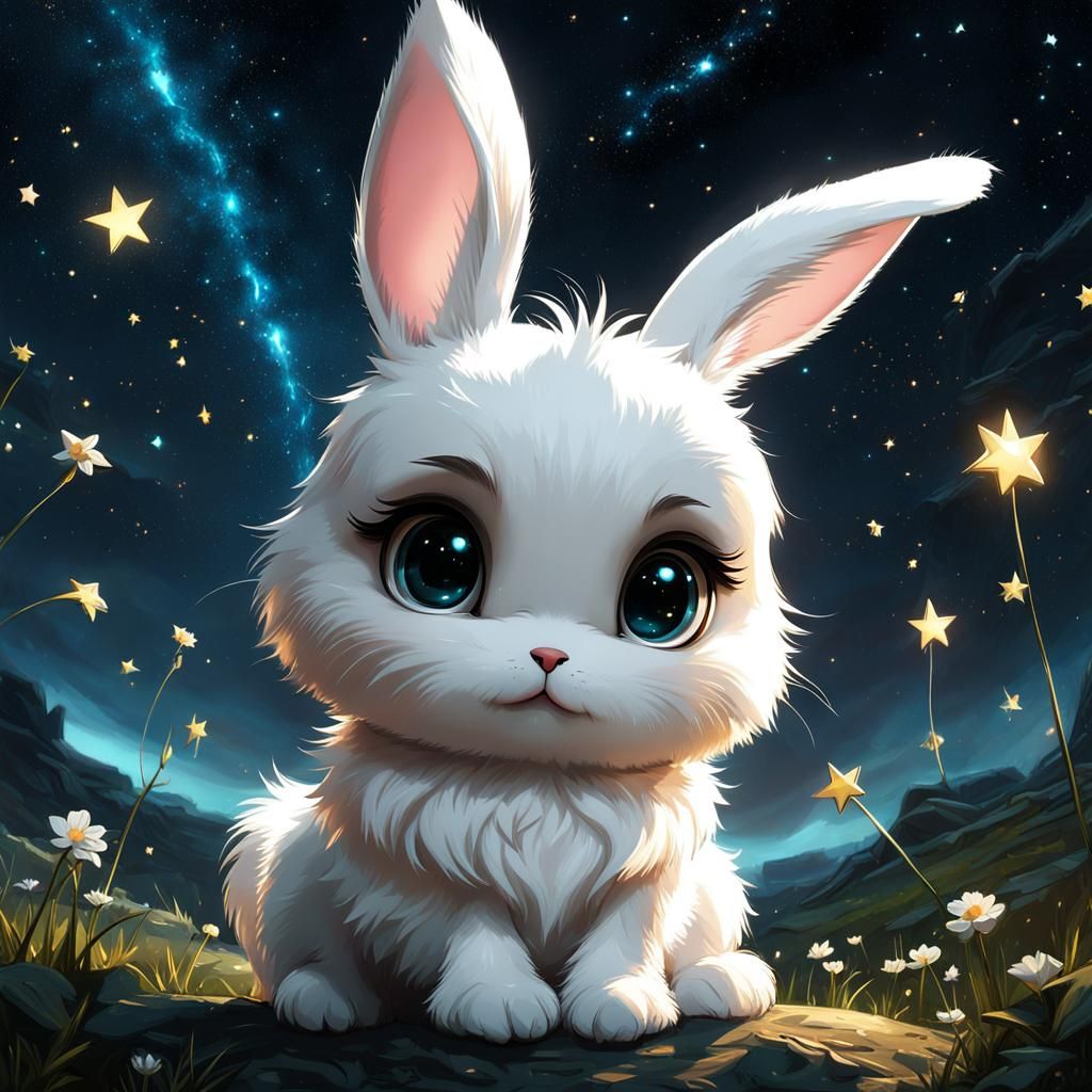 Adorable Chibi Bunny Surrounded by Stars