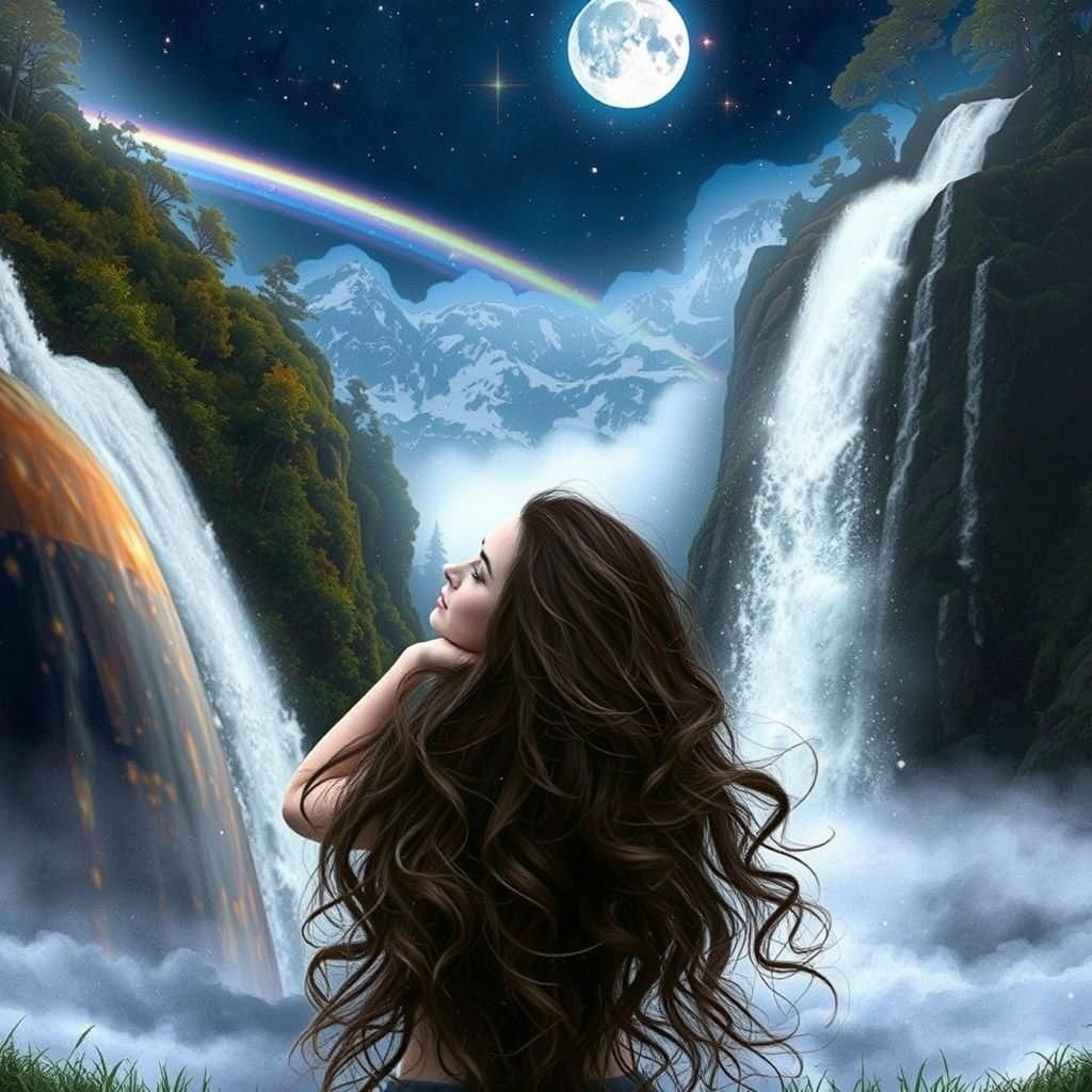 Woman Gazing at Starry Night in 3D Style