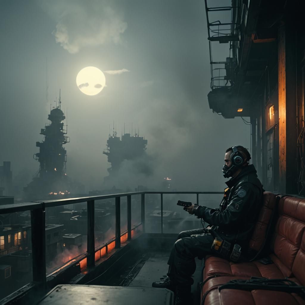 Cyberpunk Hovercraft Landing on Rooftop Film Still