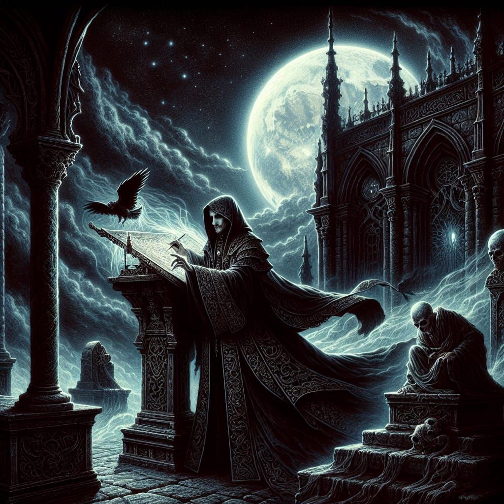 Gothic Baroque Necromancer Under Moonlight