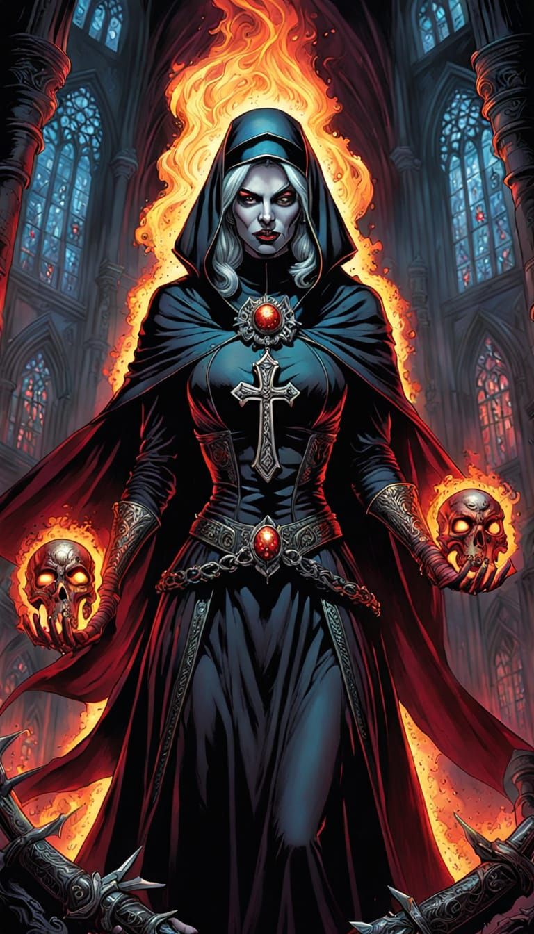 Evil Slayer Nun Battles Demons in Dark Fantasy