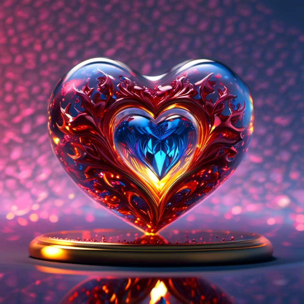 Flaming Heart Mirrored in Glass Miniature