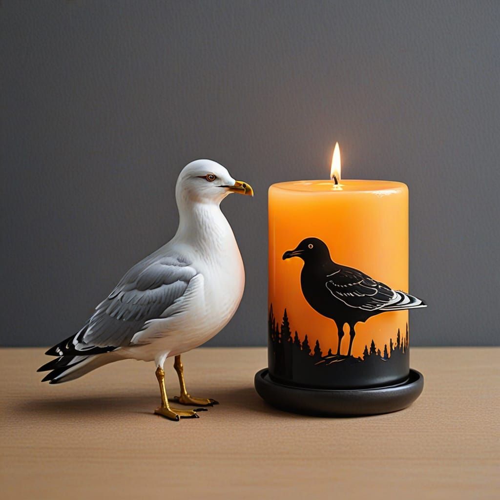 Seagull candle half burnt