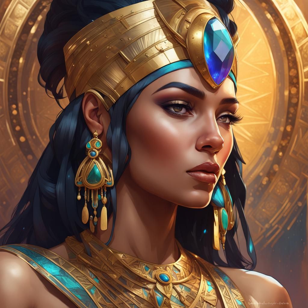 Cleopatra Queen of Egypt of gold and precious stones  , 8k resolution concept art portrait by Greg Rutkowski, Artgerm, W...