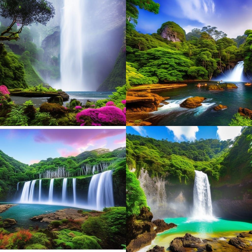 Fantasy Village with Waterfall Matte Painting