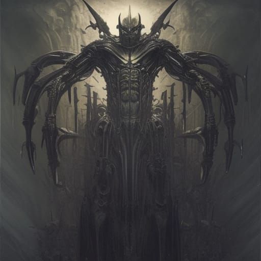 Menacing Villain in Giger-Inspired Horror Style