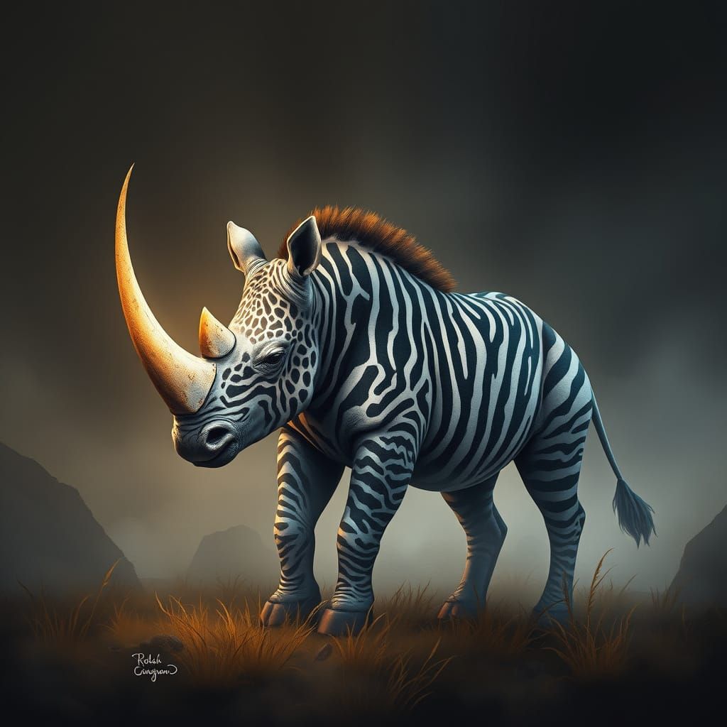 Fantastical Savannah Creature Emerges from Misty Dawn