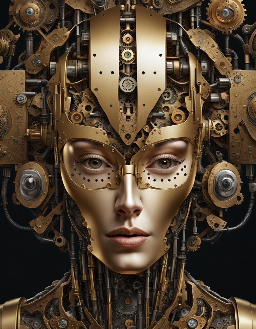 Futuristic Clockwork Mask Digital Art