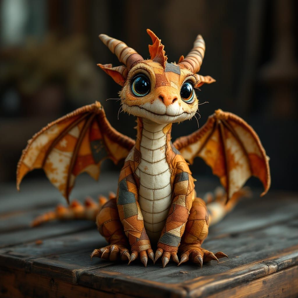 Whimsical Patchwork Dragon in Warm Earthy Tones