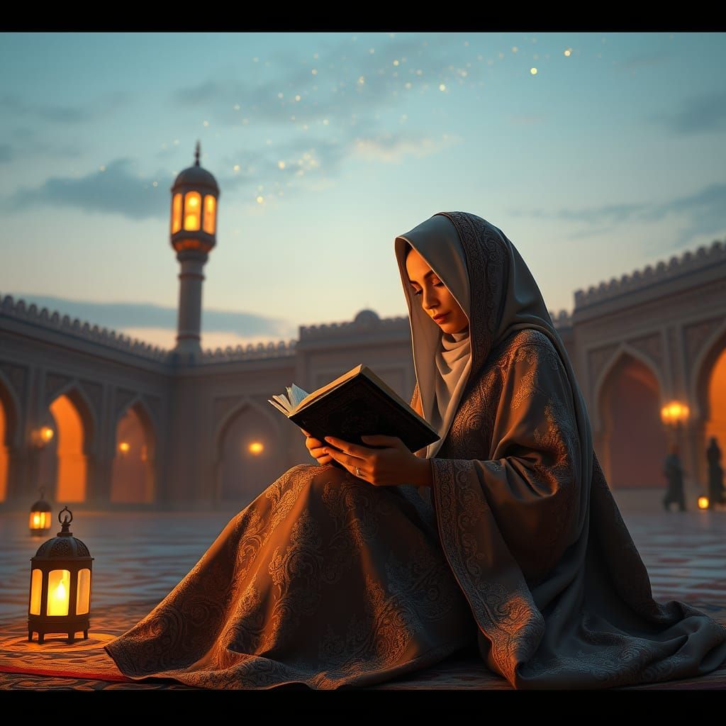 Muslim Woman in Arabian Nights-Inspired Courtyard