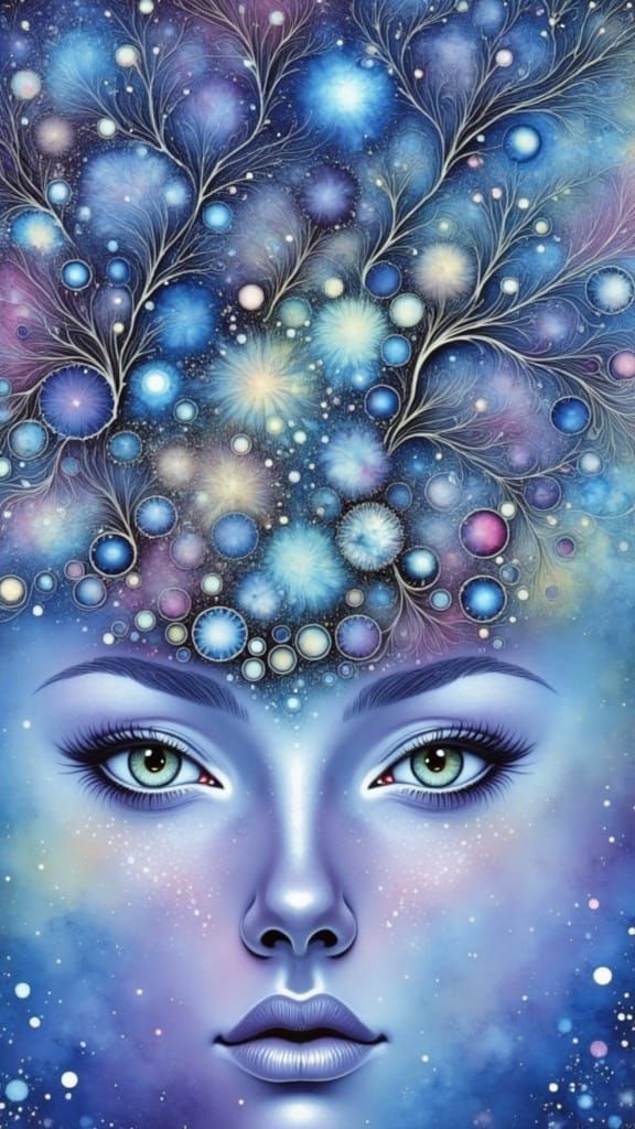 Surreal Goddess Emanates from Cosmic Nebulae in Hyperrealist...