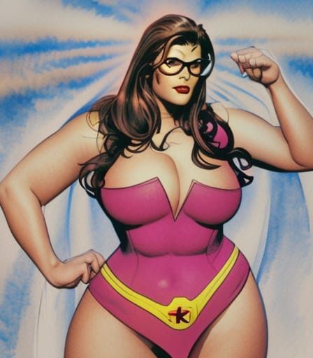 Curvy Superheroine in 1990s Comic Style