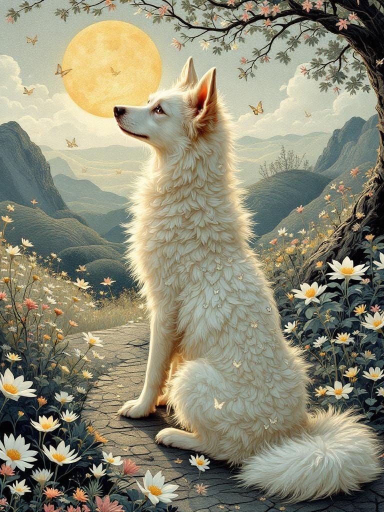 Art Nouveau Dog in Sunlight Metamorphosis