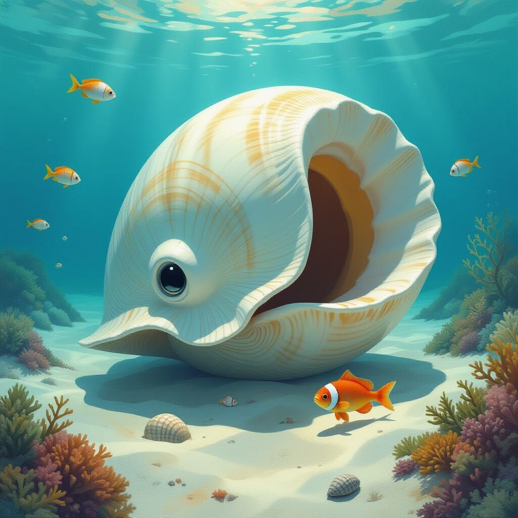 Nautilus Shell on Ocean Floor in Soft Colors