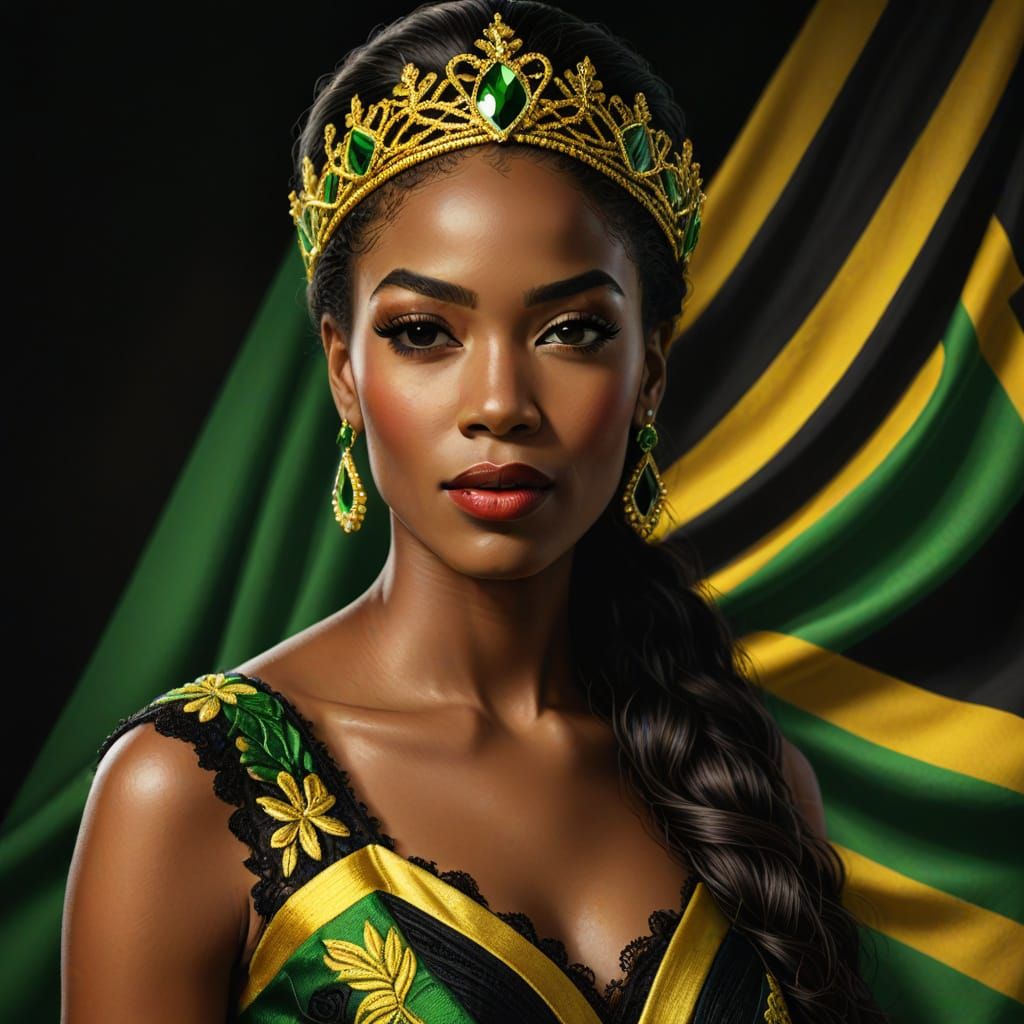Miss Jamaica in Vibrant Evening Dress