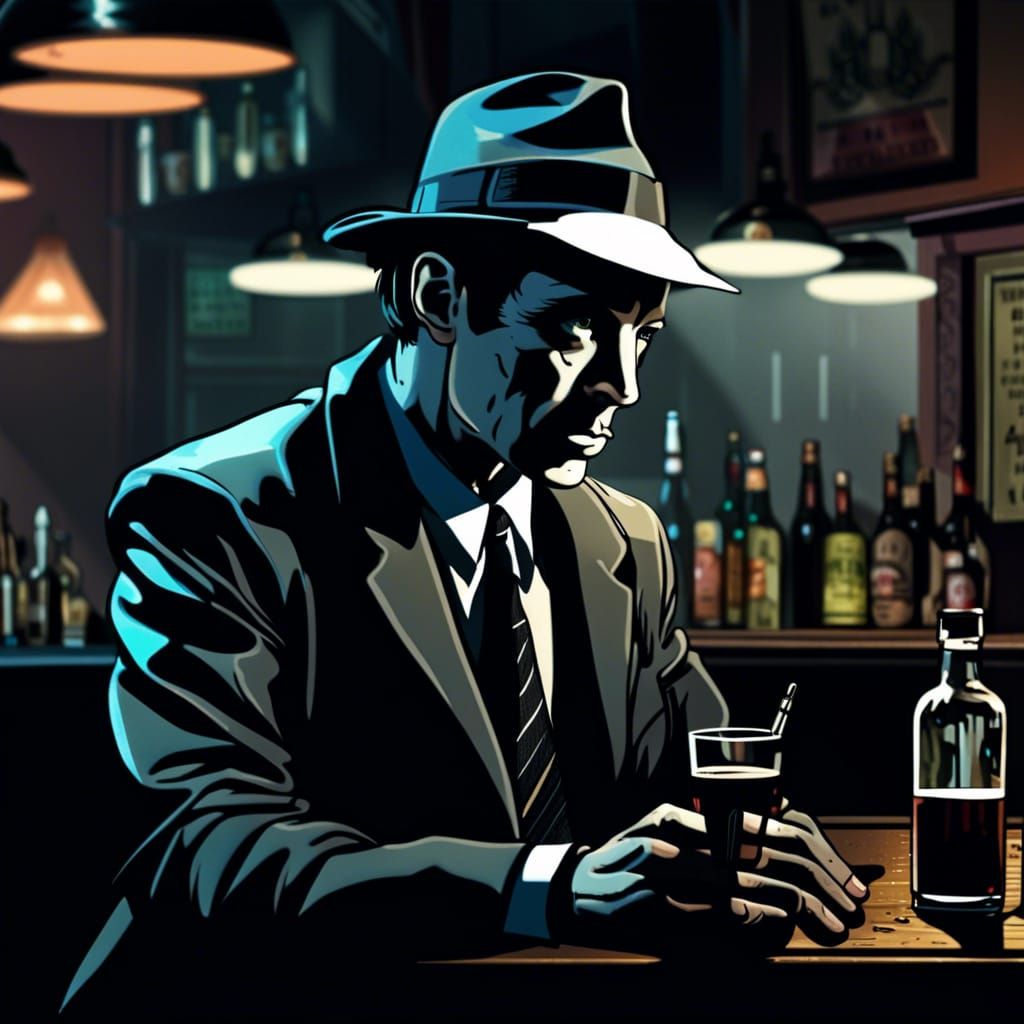 Detective in Neo-Noir Bar Scene