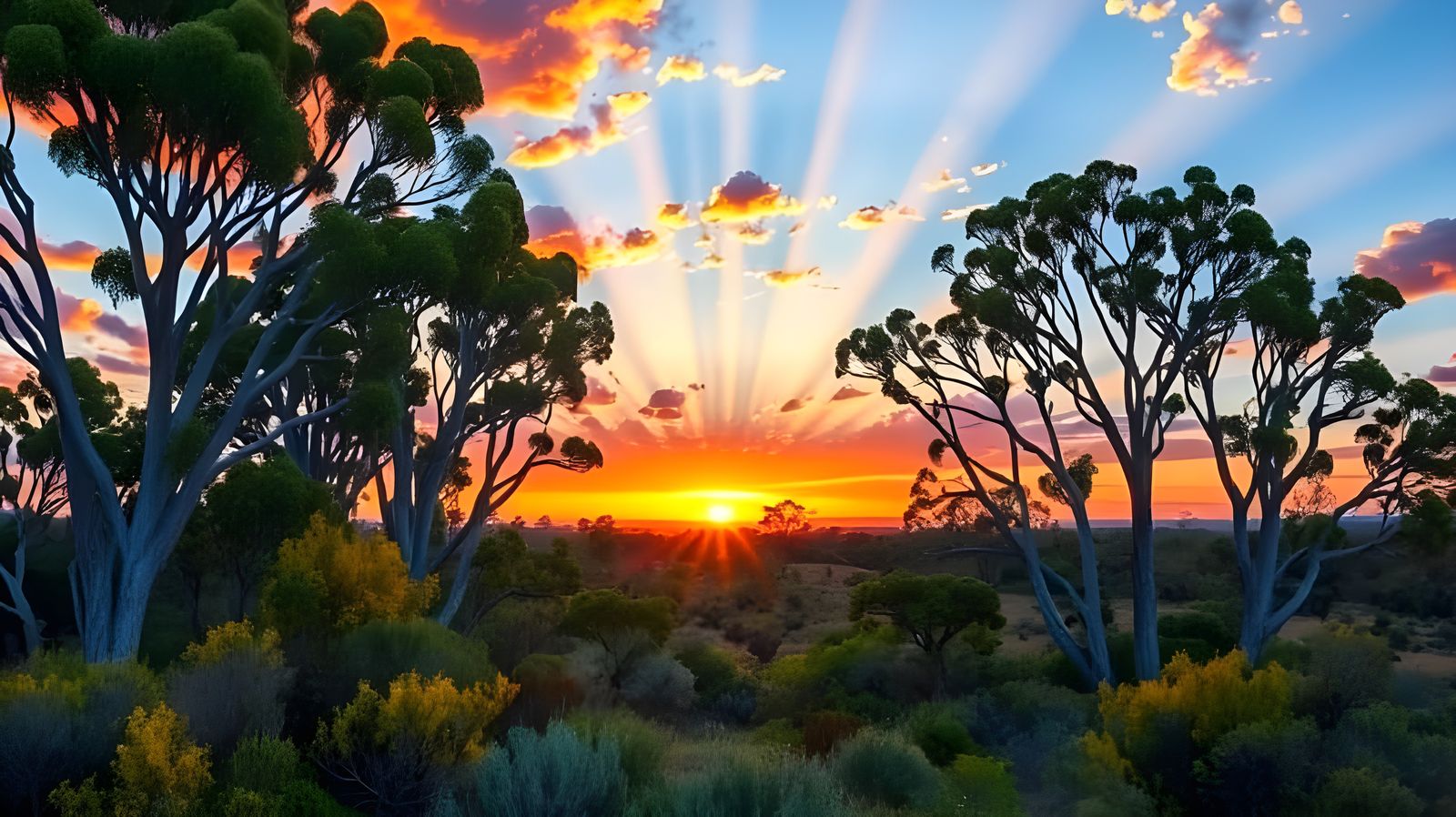 Ethereal Australian Bushland at Dusk in Vibrant Hues