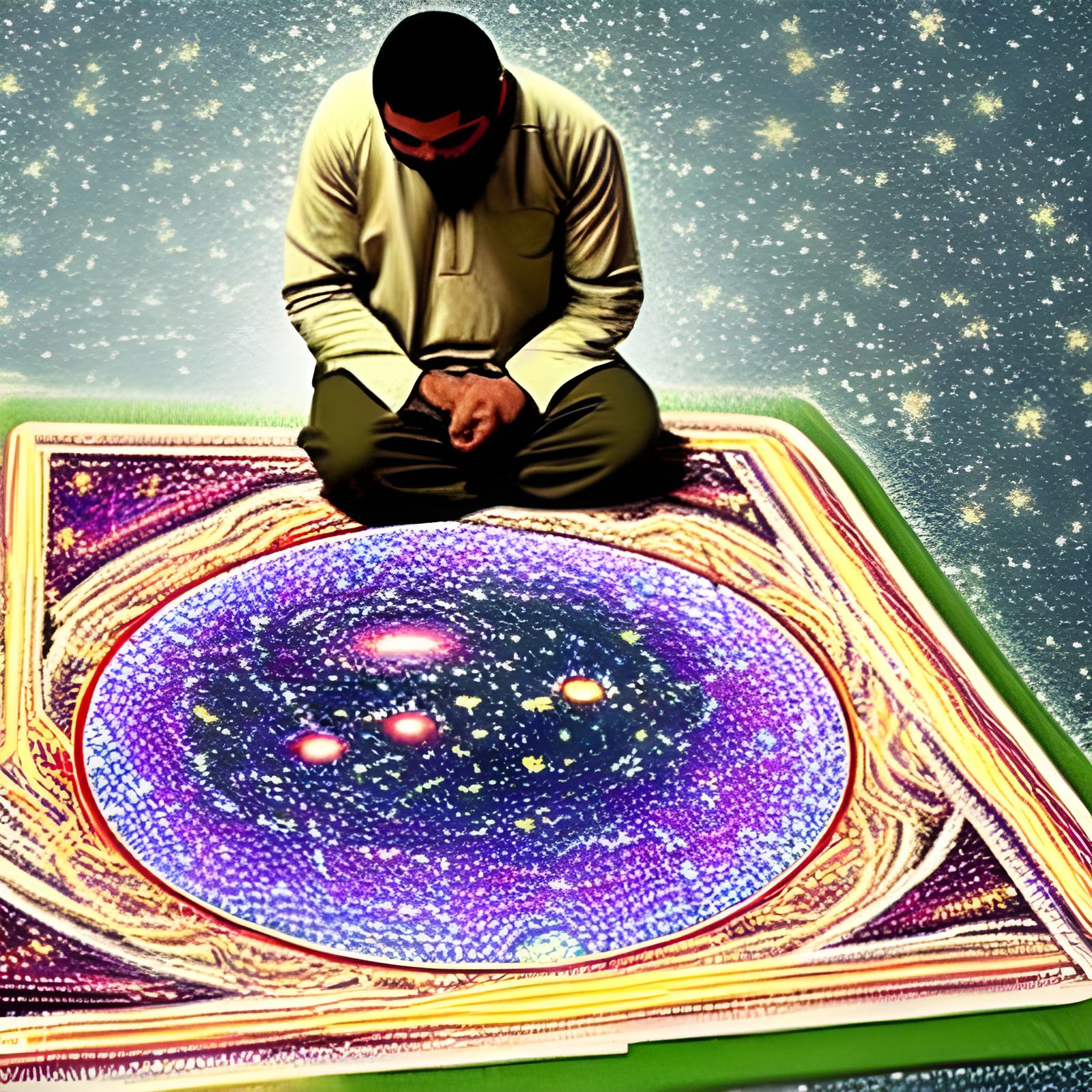Astral Muslim Prayer: Neon Universe Map