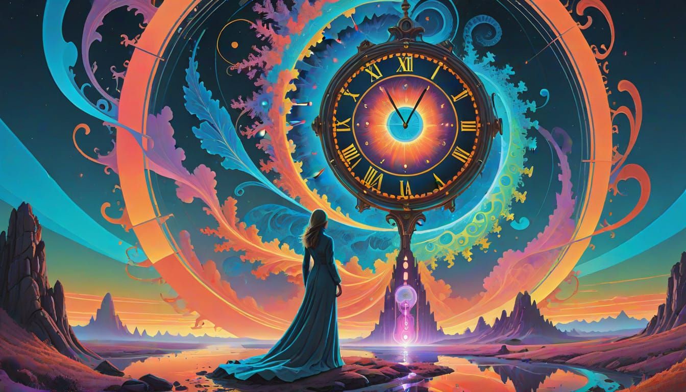 Woman Countdowns in Futuristic Dream Fractal