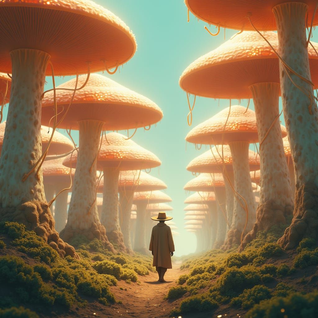 Luminous Mushroom Desert: A Surreal Landscape