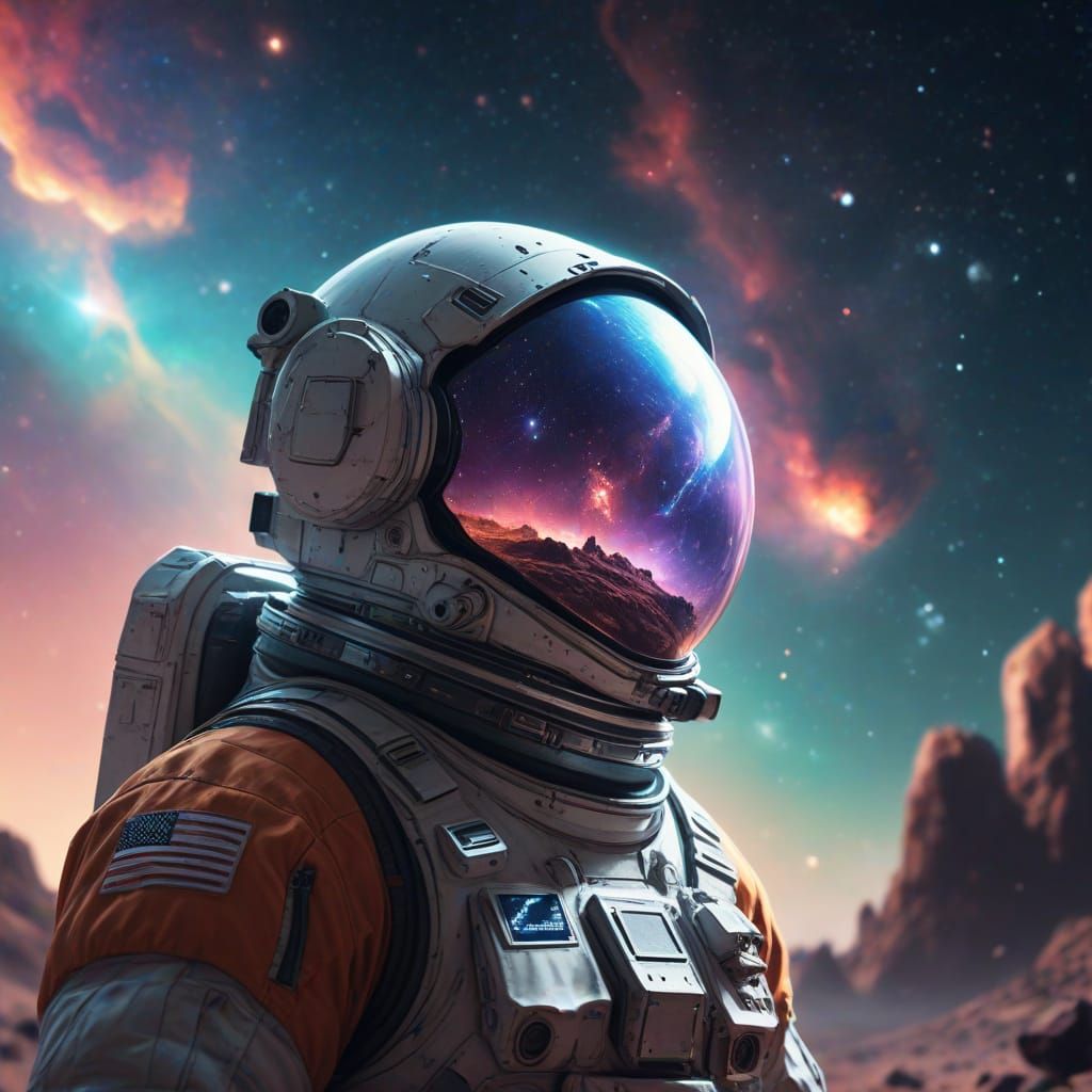 Astronaut's Cosmic Wonder In Crystalline Observatory